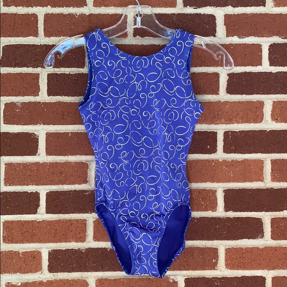 GK Blue and White Open Back Leotard